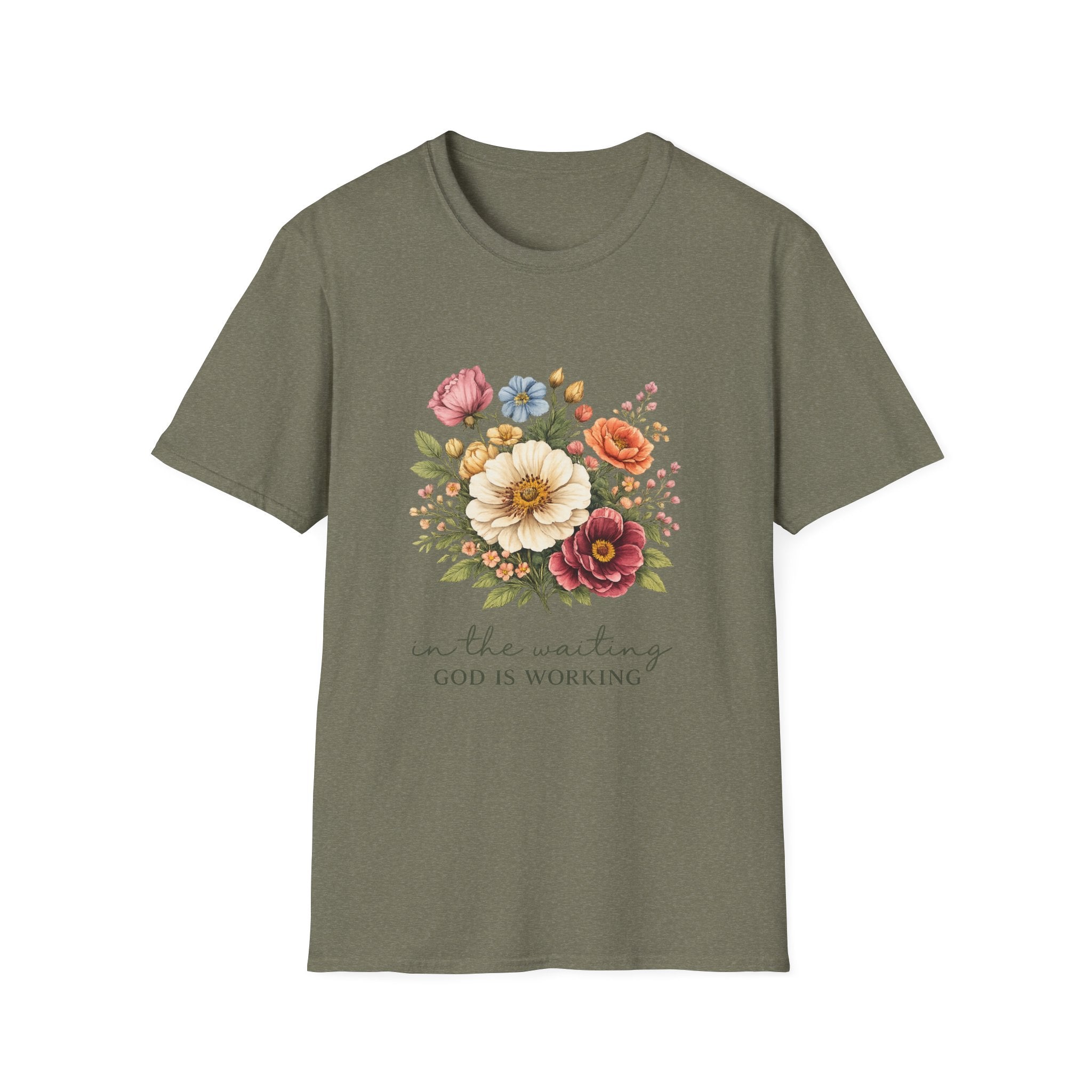Floral 'In the Waiting God is Working' T-Shirt